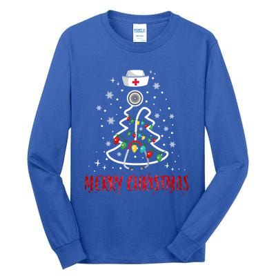 Merry Christmas Nurse Gift Stethoscope Tree Lights Xmas Meaningful Gift Tall Long Sleeve T-Shirt