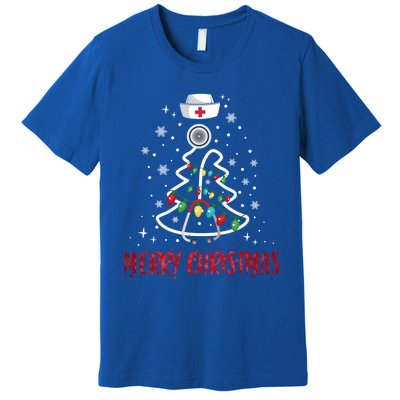 Merry Christmas Nurse Gift Stethoscope Tree Lights Xmas Meaningful Gift Premium T-Shirt