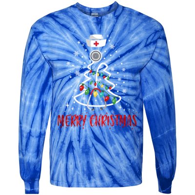 Merry Christmas Nurse Gift Stethoscope Tree Lights Xmas Meaningful Gift Tie-Dye Long Sleeve Shirt