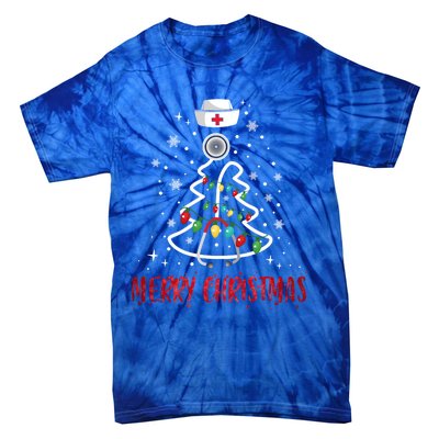 Merry Christmas Nurse Gift Stethoscope Tree Lights Xmas Meaningful Gift Tie-Dye T-Shirt