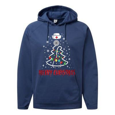 Merry Christmas Nurse Gift Stethoscope Tree Lights Xmas Meaningful Gift Performance Fleece Hoodie