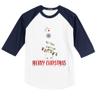 Merry Christmas Nurse Gift Stethoscope Tree Lights Xmas Meaningful Gift Baseball Sleeve Shirt