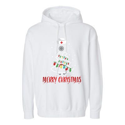 Merry Christmas Nurse Gift Stethoscope Tree Lights Xmas Meaningful Gift Garment-Dyed Fleece Hoodie