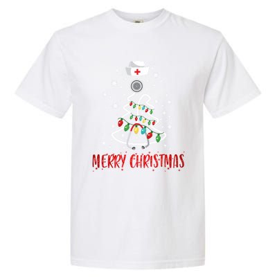 Merry Christmas Nurse Gift Stethoscope Tree Lights Xmas Meaningful Gift Garment-Dyed Heavyweight T-Shirt