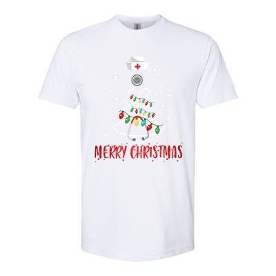 Merry Christmas Nurse Gift Stethoscope Tree Lights Xmas Meaningful Gift Softstyle CVC T-Shirt