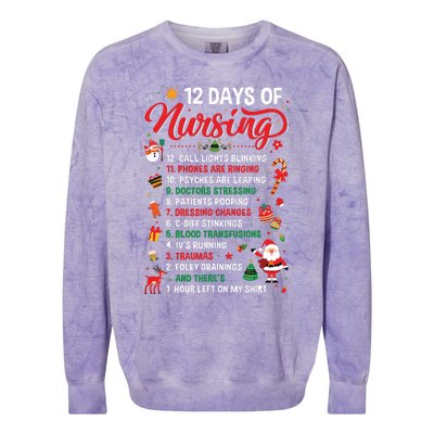 Merry Christmas Nurse Xmas 12 Days Of Nursing Pajamas Women Colorblast Crewneck Sweatshirt