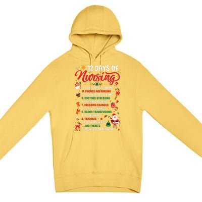 Merry Christmas Nurse Xmas 12 Days Of Nursing Pajamas Women Premium Pullover Hoodie