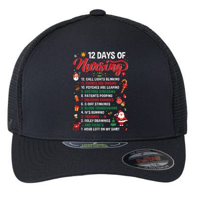 Merry Christmas Nurse Xmas 12 Days Of Nursing Pajamas Women Flexfit Unipanel Trucker Cap