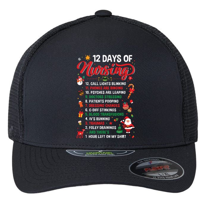 Merry Christmas Nurse Xmas 12 Days Of Nursing Pajamas Women Flexfit Unipanel Trucker Cap