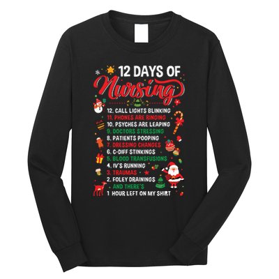 Merry Christmas Nurse Xmas 12 Days Of Nursing Pajamas Women Long Sleeve Shirt