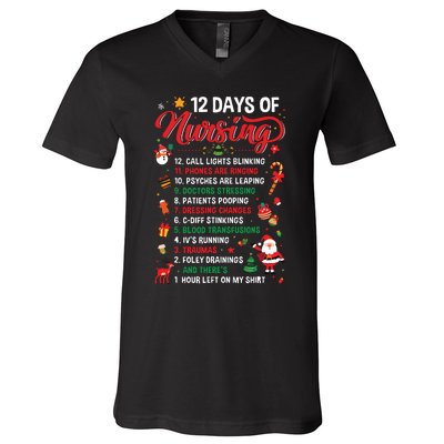 Merry Christmas Nurse Xmas 12 Days Of Nursing Pajamas Women V-Neck T-Shirt