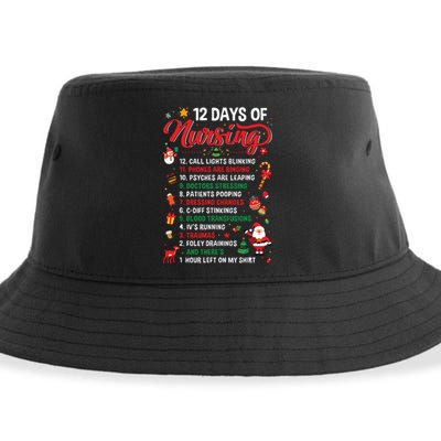 Merry Christmas Nurse Xmas 12 Days Of Nursing Pajamas Women Sustainable Bucket Hat