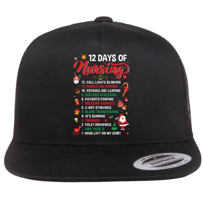 Merry Christmas Nurse Xmas 12 Days Of Nursing Pajamas Women Flat Bill Trucker Hat