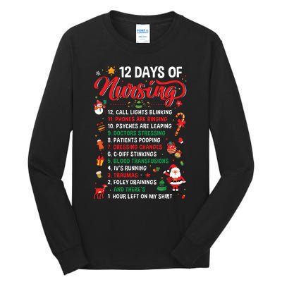 Merry Christmas Nurse Xmas 12 Days Of Nursing Pajamas Women Tall Long Sleeve T-Shirt