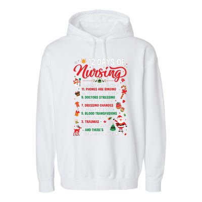 Merry Christmas Nurse Xmas 12 Days Of Nursing Pajamas Women Garment-Dyed Fleece Hoodie