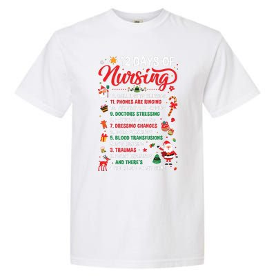 Merry Christmas Nurse Xmas 12 Days Of Nursing Pajamas Women Garment-Dyed Heavyweight T-Shirt