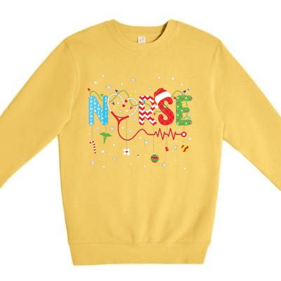 Merry Christmas Nurse Xmas Scrub Nurse Christmas Pattern Premium Crewneck Sweatshirt