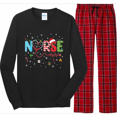 Merry Christmas Nurse Xmas Scrub Nurse Christmas Pattern Long Sleeve Pajama Set