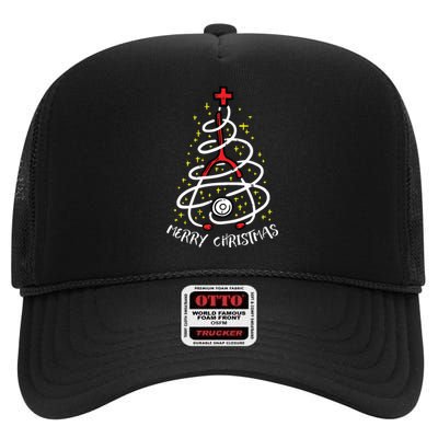 Merry Christmas Nurse Xmas Scrub Top Women Stethoscope High Crown Mesh Back Trucker Hat