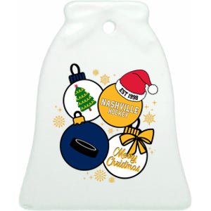 Merry Christmas Nashville Hockey Est 1998 Ceramic Bell Ornament