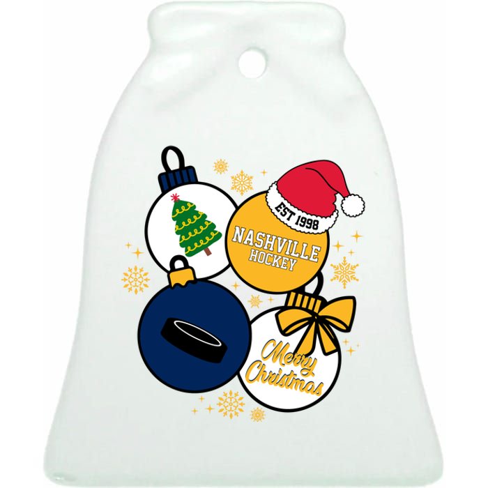 Merry Christmas Nashville Hockey Est 1998 Ceramic Bell Ornament