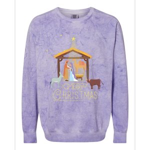 Merry Christmas Nativity Scene North Star Jesus Great Gift Colorblast Crewneck Sweatshirt