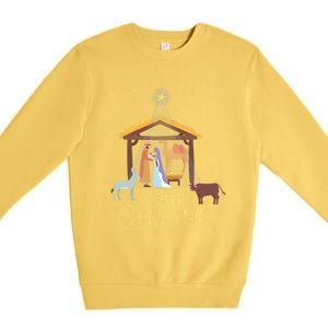 Merry Christmas Nativity Scene North Star Jesus Great Gift Premium Crewneck Sweatshirt