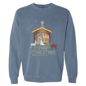 Merry Christmas Nativity Scene North Star Jesus Great Gift Garment-Dyed Sweatshirt