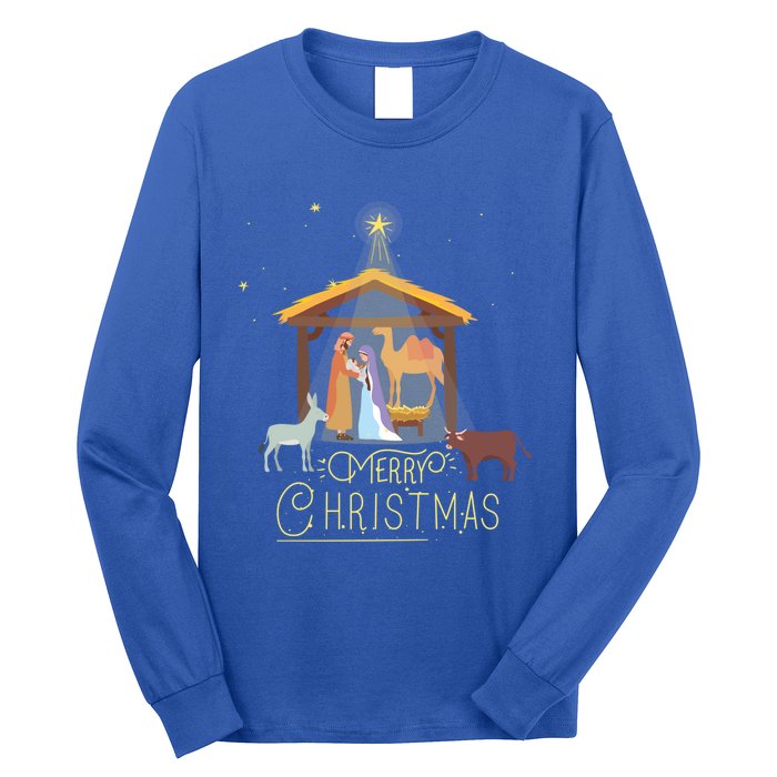 Merry Christmas Nativity Scene North Star Jesus Great Gift Long Sleeve Shirt