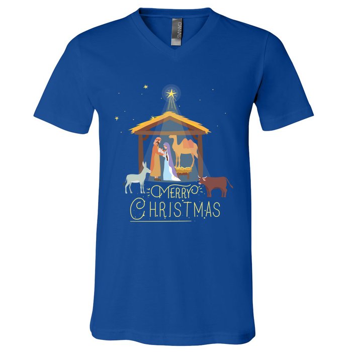 Merry Christmas Nativity Scene North Star Jesus Great Gift V-Neck T-Shirt