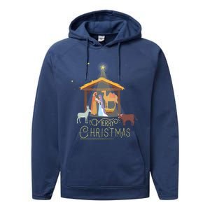 Merry Christmas Nativity Scene North Star Jesus Great Gift Performance Fleece Hoodie