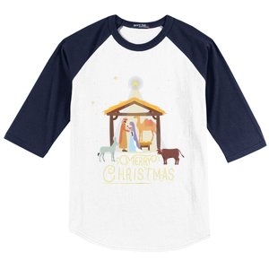 Merry Christmas Nativity Scene North Star Jesus Great Gift Baseball Sleeve Shirt