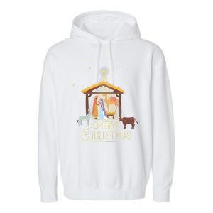 Merry Christmas Nativity Scene North Star Jesus Great Gift Garment-Dyed Fleece Hoodie