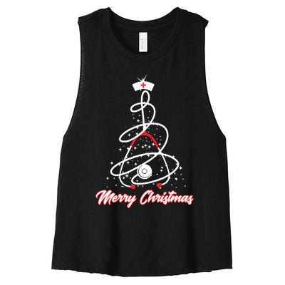 Merry Christmas Nurse Yuletide Practitioners Cute Gift Women's Racerback Cropped Tank