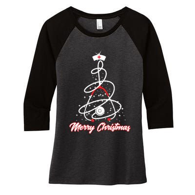 Merry Christmas Nurse Yuletide Practitioners Cute Gift Women's Tri-Blend 3/4-Sleeve Raglan Shirt