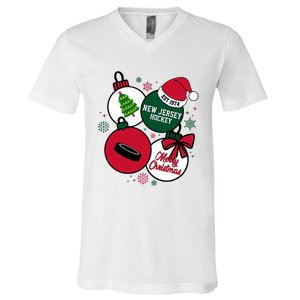 Merry Christmas New Jersey Hockey Est 1974 V-Neck T-Shirt