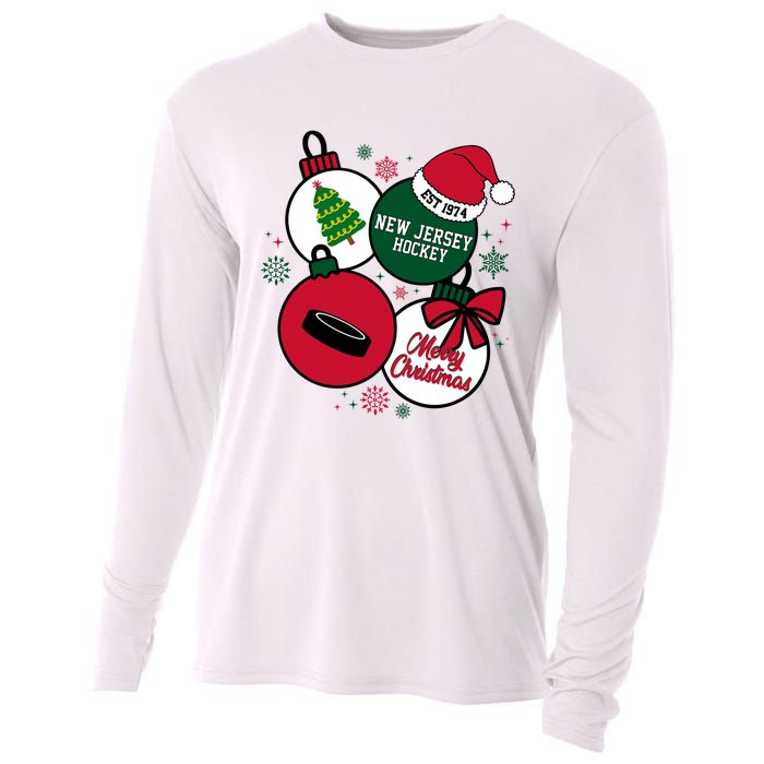 Merry Christmas New Jersey Hockey Est 1974 Cooling Performance Long Sleeve Crew