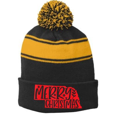 Merry Christmas Nebraska Tank Top Stripe Pom Pom Beanie