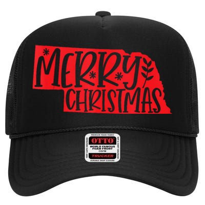 Merry Christmas Nebraska Tank Top High Crown Mesh Back Trucker Hat