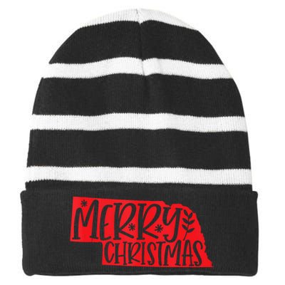 Merry Christmas Nebraska Tank Top Striped Beanie with Solid Band