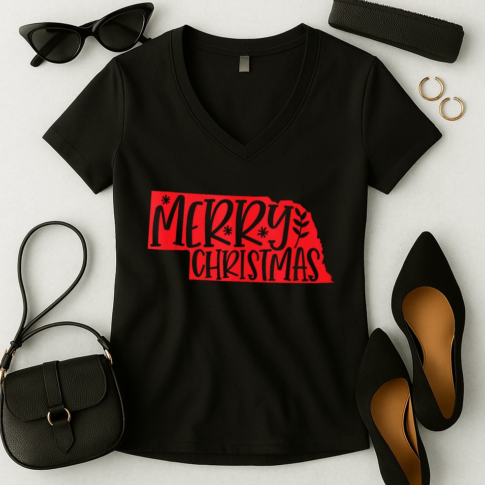 Merry Christmas Nebraska Tank Top Women's V-Neck T-Shirt