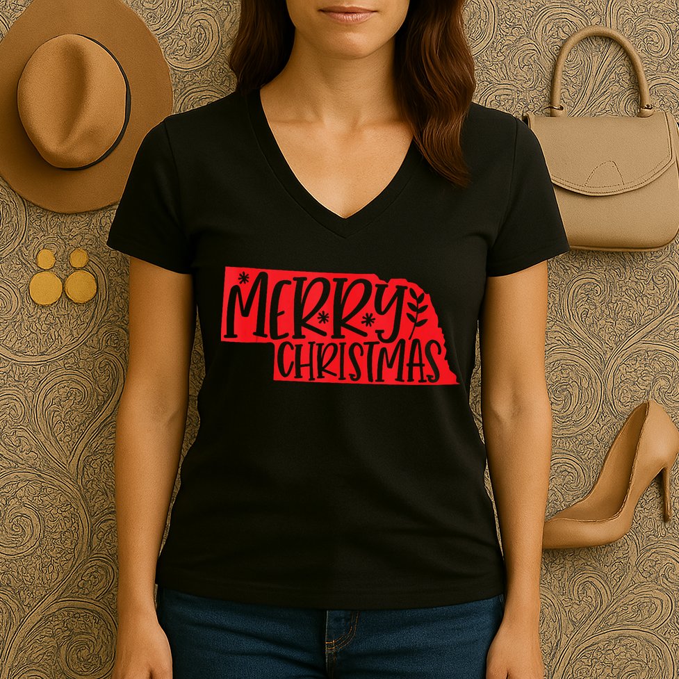 Merry Christmas Nebraska Tank Top Women's V-Neck T-Shirt