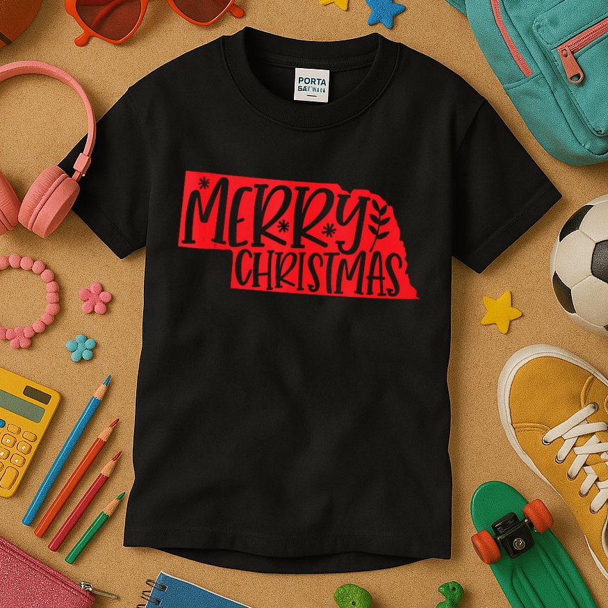 Merry Christmas Nebraska Tank Top Kids T-Shirt