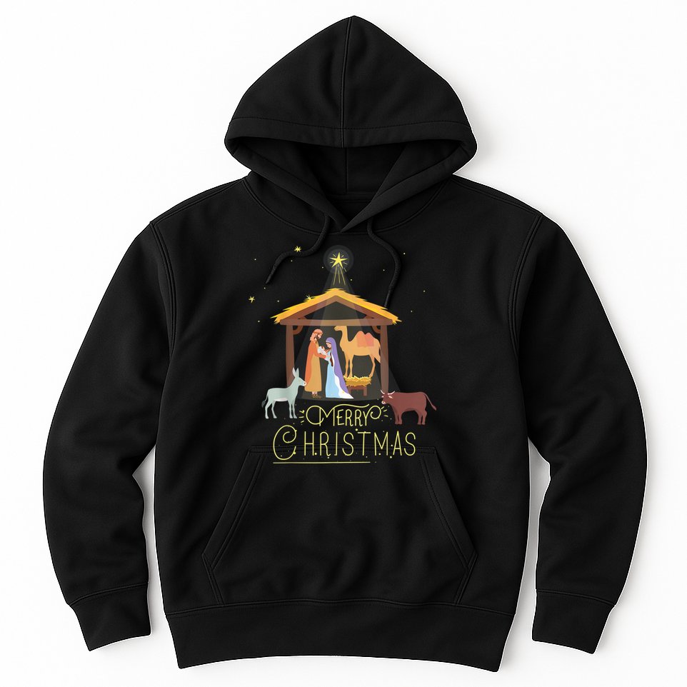 Merry Christmas Nativity Scene North Star Baby Jesus Hoodie