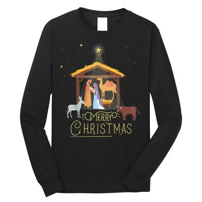 Merry Christmas Nativity Scene North Star Baby Jesus Long Sleeve Shirt