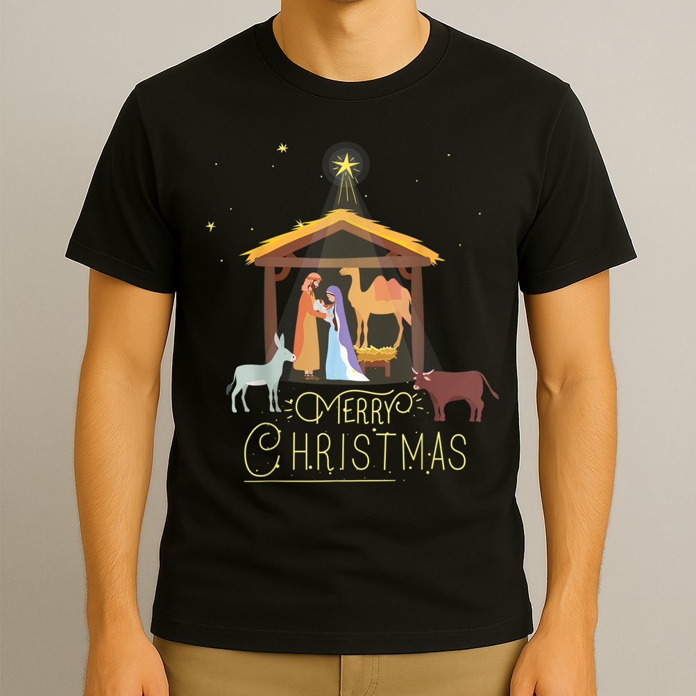 Merry Christmas Nativity Scene North Star Baby Jesus T-Shirt