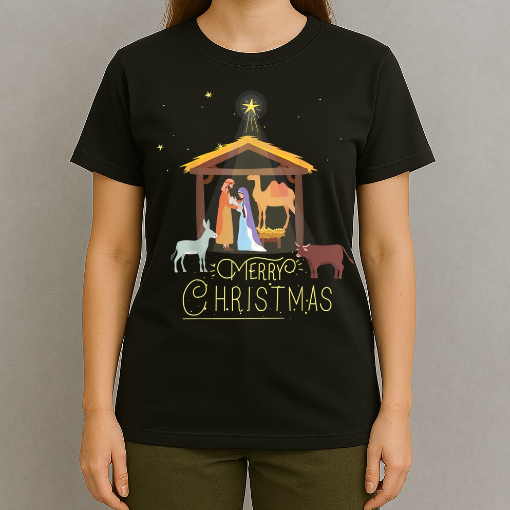 Merry Christmas Nativity Scene North Star Baby Jesus T-Shirt
