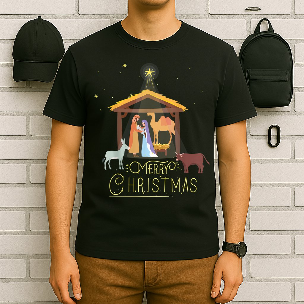 Merry Christmas Nativity Scene North Star Baby Jesus T-Shirt