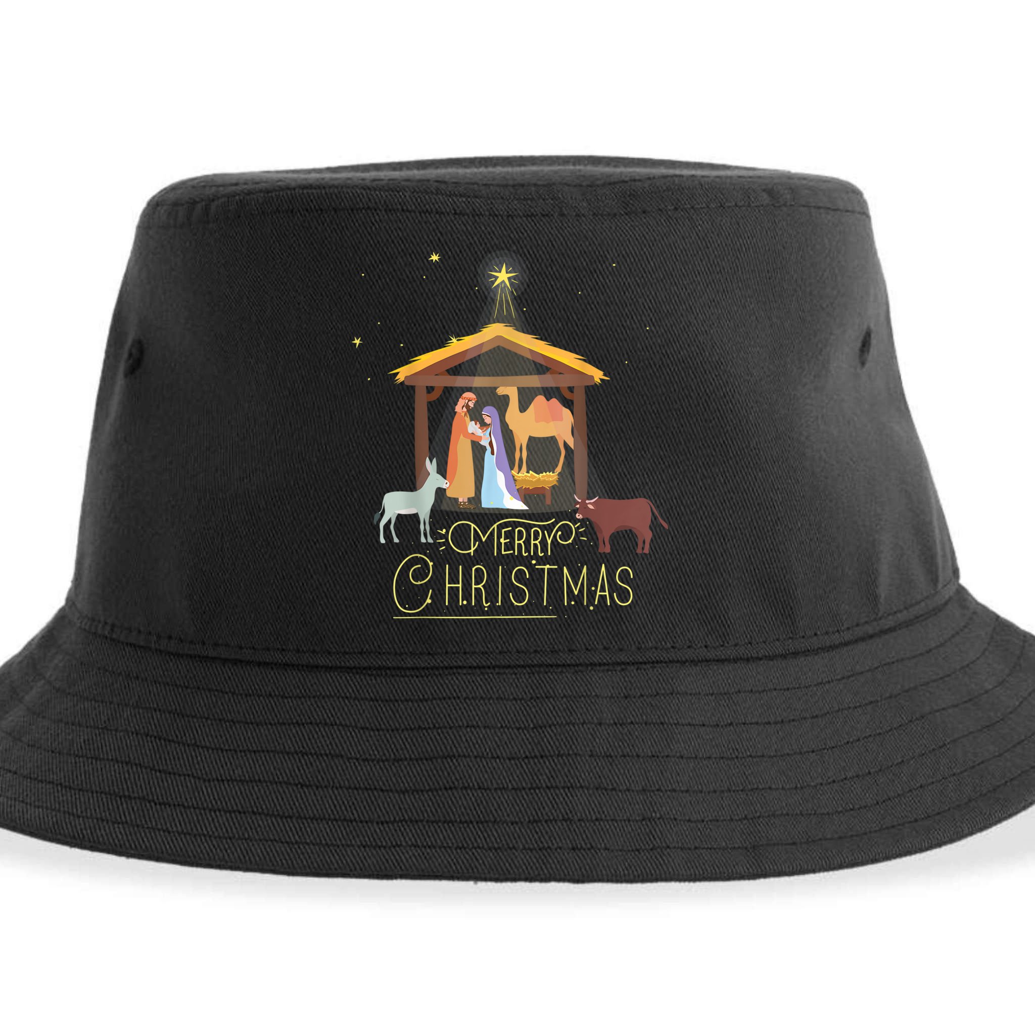 Merry Christmas Nativity Scene North Star Baby Jesus Sustainable Bucket Hat