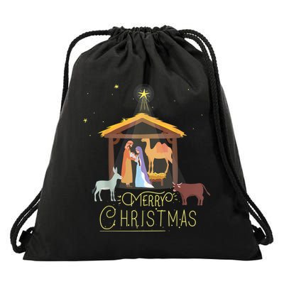 Merry Christmas Nativity Scene North Star Baby Jesus Drawstring Bag